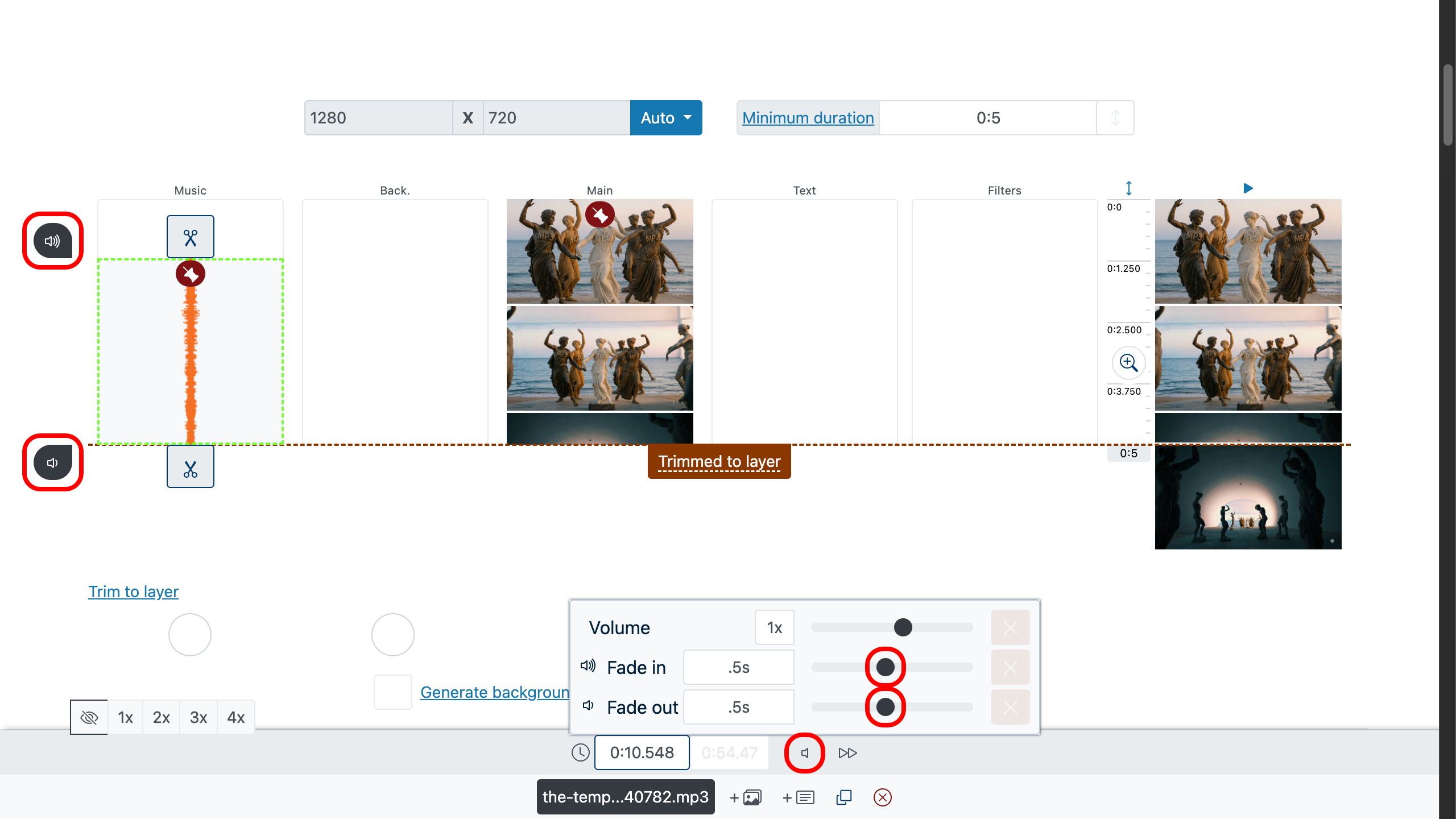 Put music on video - add fade-ins and fade outs